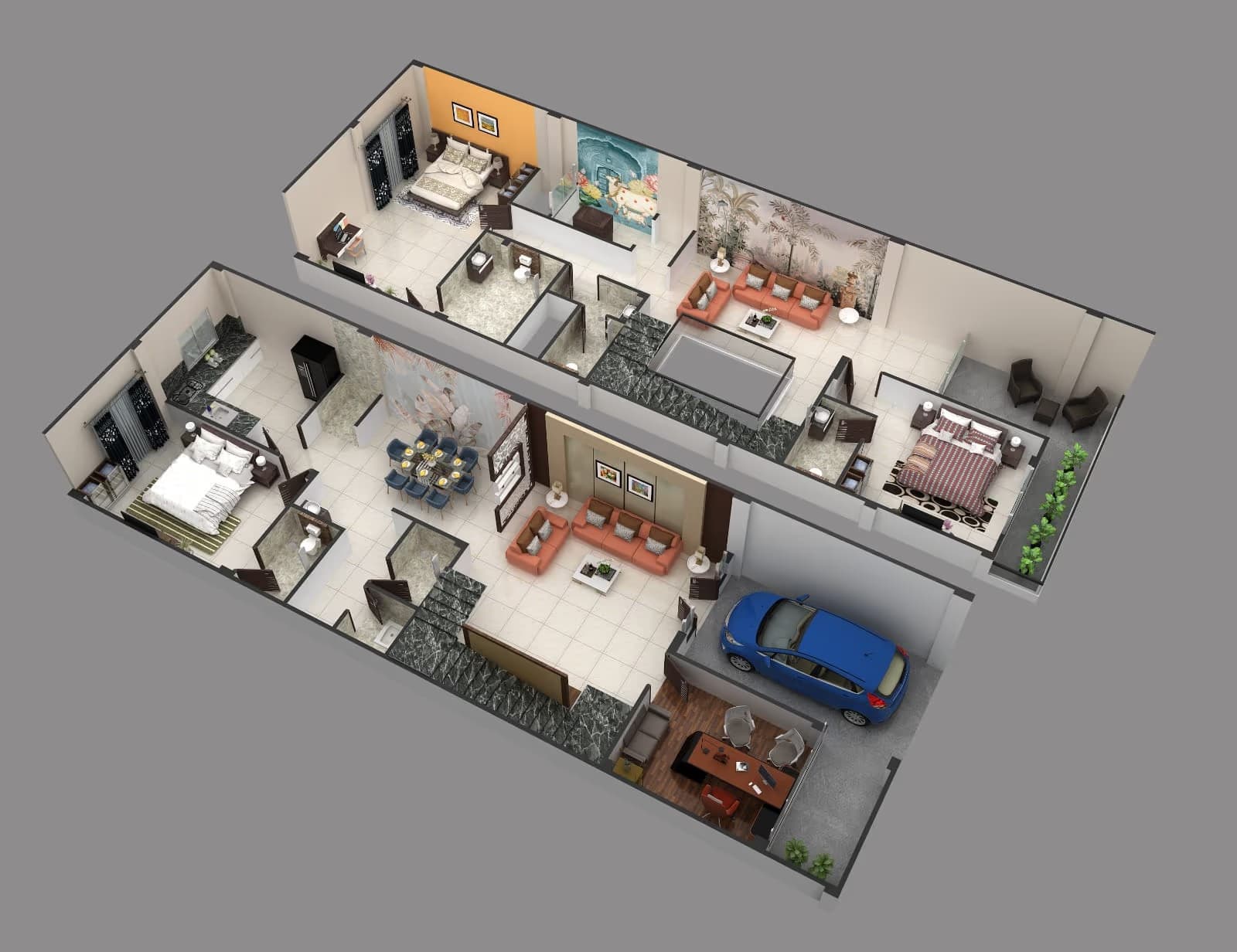 3D floor plan with living room and car parking layout by MakeHouse in Jamshedpur, Jharkhand