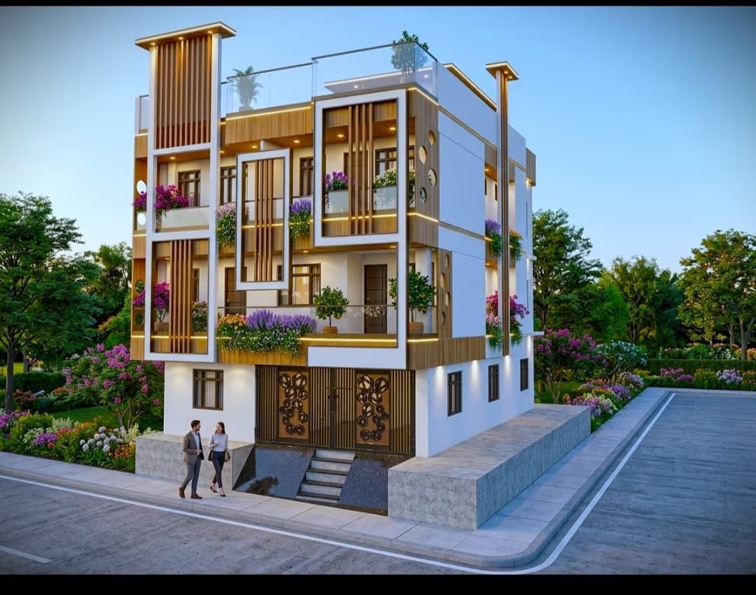 Modern duplex house elevation design with balconies built by MakeHouse in Patna, Bihar