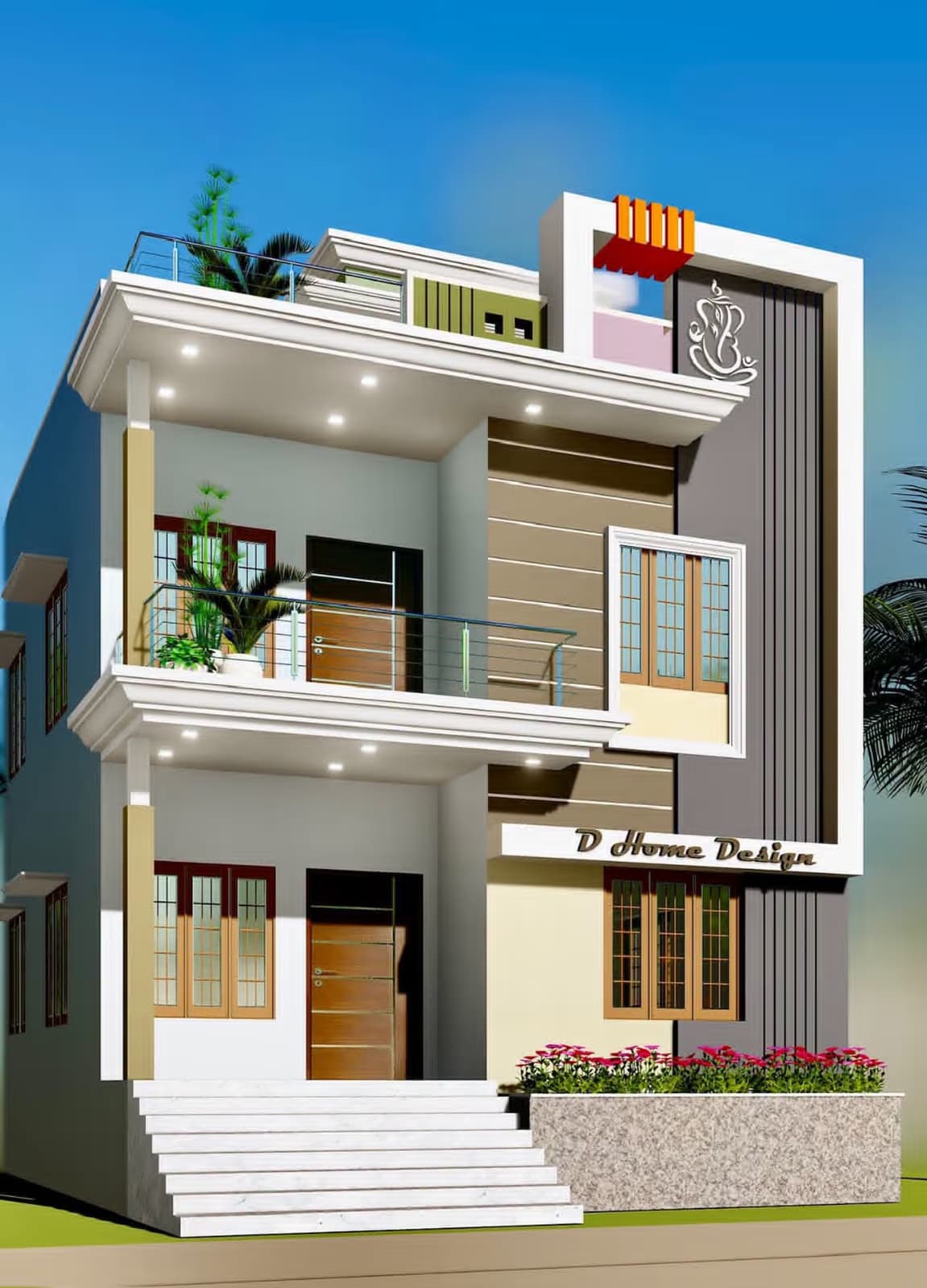 Three storey modern house design with grey and white elevation by MakeHouse in Muzaffarpur, Bihar